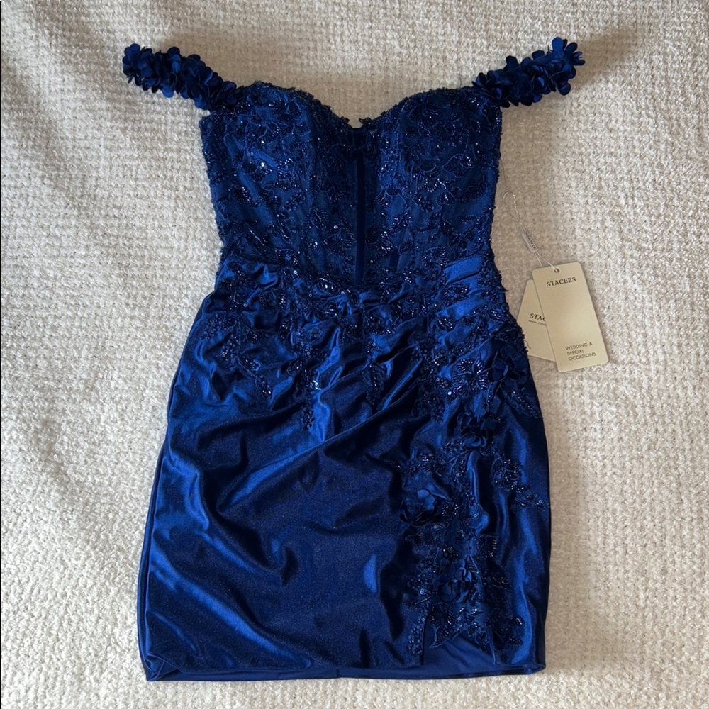 BRAND NEW W/TAGS Elegant Blue Off-Shoulder Dress